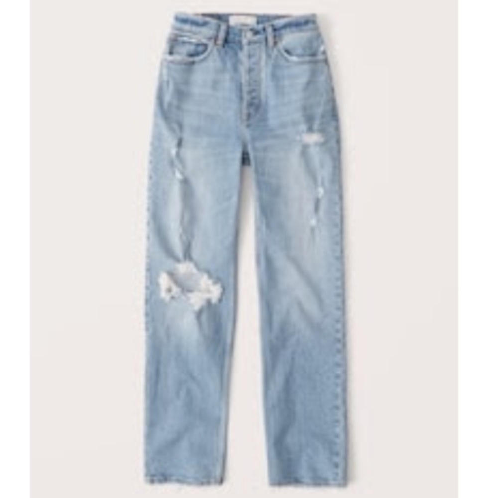 Abercrombie High Rise Dad Jean, light-medium ripped, size 26R - like new